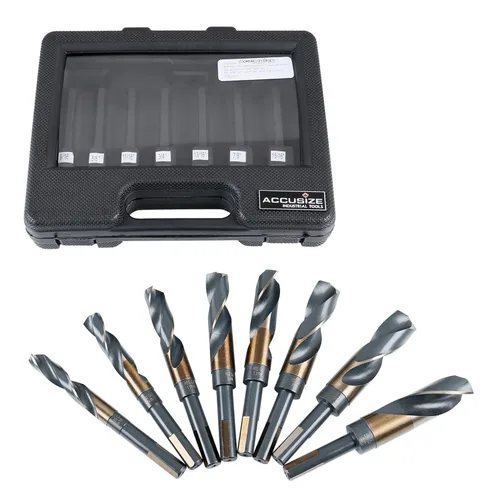Vista 7 de Accusize Industrial Tools M35 (H.S.S.+5% Cobalto) Vástago y taladro de 1/2" - 9/16" a 1", juego de 8 piezas, H516-6507 M35 HSS + 5% cobalto, 1/2