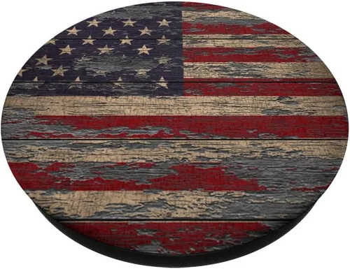 Vista 2 de Agarre y soporte para teléfonos y tabletas de la bandera estadounidense de madera climatizada.
