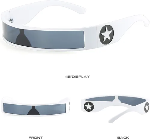 Vista 6 de Dollger Gafas de sol envolventes futuristas sin montura para mujeres y hombres, Y2k Fashion CyberPunk de una pieza, visera de cíclope espacial