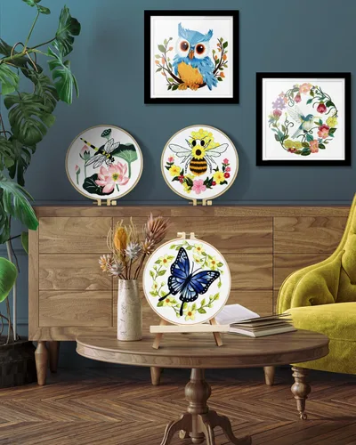 Vista 5 de TINDTOP 5 juegos de bordado para principiantes adultos, kit de bordado para principiantes, incluye aros de tela de bordado, hilos para amantes