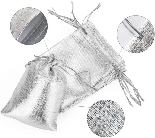 Vista 5 de 50 bolsas con cordón de organza para joyería, bolsas de almacenamiento, bolsas de regalo para joyas, fiestas de Navidad, regalos de boda