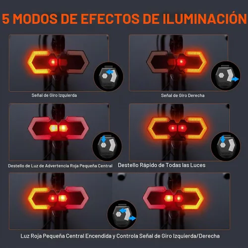 Vista 3 de Luz trasera de bicicleta con señal de giro, intermitentes de bicicleta delantera y trasera, luz trasera dividida para bicicleta 5 modos, recargable