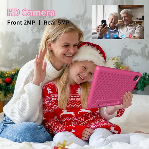Vista 6 de VNEIMQN Tablet Android 14 de 10.1 pulgadas, almacenamiento de 64 GB, procesador Octa-Core, WiFi Bluetooth, cámaras duales, funda protectora rosa