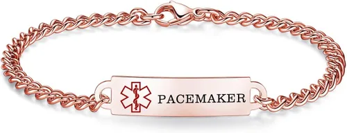 Vista 80 de Pulseras de identificación de alerta médica de 6.5 "-8.5" para mujeres, pulseras de emergencia médica de acero inoxidable, grabado gratuito