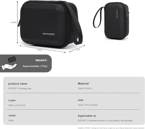 Vista 6 de FiTSTILL Bolsa de almacenamiento de viaje rígida de transporte y protección, compatible con Osmo Pocket 3 Creator Combo, kit de accesorios