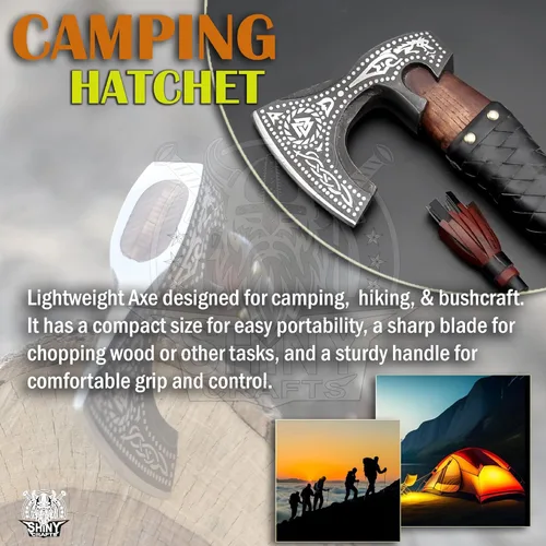 Vista 5 de SHINY CRAFTS - Hacha vikinga barbuda, hacha de madera de valknut para regalo de cumpleaños, hacha vikinga real, hacha barbuda, hacha real