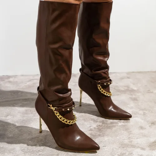 Vista 2 de Cape Robbin Esa - Botas vaqueras hasta la rodilla para mujer, botas vaqueras occidentales para mujer con tacones de aguja, botas de vestir de moda