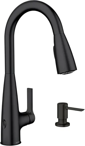 Vista 18 de Moen Haelyn - Grifo de cocina monocontrol con rociador extraíble cromado con potencia para una limpieza más rápida, dispensador de jabón incluido