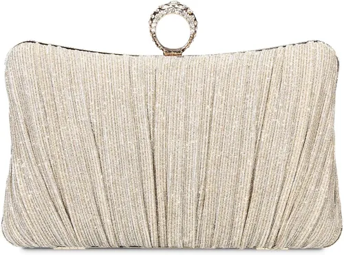 Vista 3 de Tanpell Elegante bolso de noche plisado con purpurina para mujer, bolso formal para novia, boda, graduación, cóctel, fiesta, bolsos