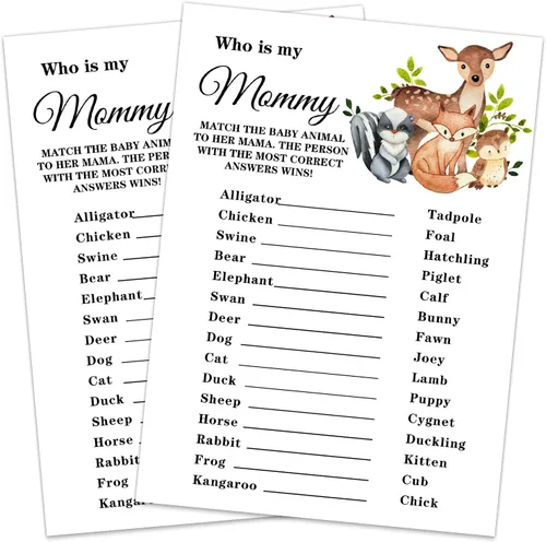 Vista 7 de Tarjetas de juego para baby shower, tarjeta de juego de gestación de animales de safari para fiesta de baby shower, divertidas ideas