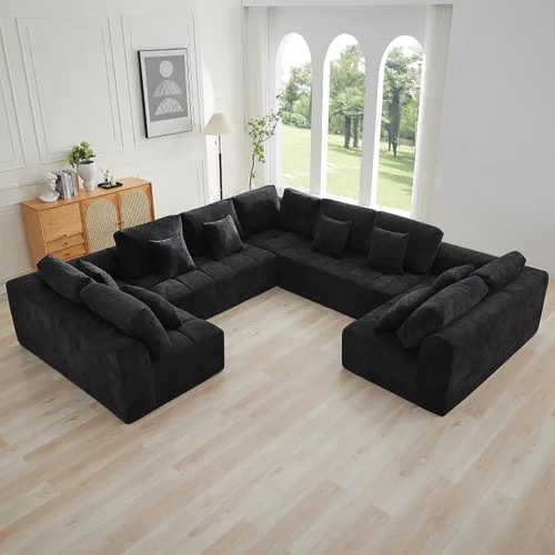 Vista 15 de Sofás seccionales modulares de 110 pulgadas para sala de estar, sofá seccional comprimido sin hueso, sofá de espuma viscoelástica tapizado de 3 Beige