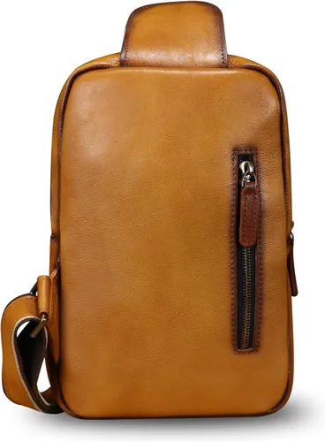 Vista 3 de LRTO Bolso de cuero genuino para hombres y mujeres, mochila bandolera de cuero real, bolso cruzado de hombro a la moda