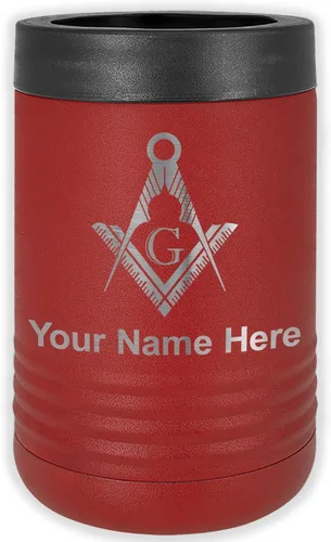 Vista 16 de LaserGram Aislador personalizado de latas y botellas de acero inoxidable, símbolo masón, mantiene las bebidas frías durante más tiempo (negro)