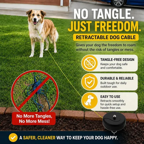 Vista 4 de Cable retráctil de 30 pies y estaca para perros, correa sin enredos para entre 10 y 90 libras, carrete retráctil de plomo de perro de 360° para Negro