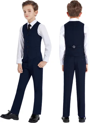Vista 4 de PLAVICT Trajes de niño de 5 piezas, cintura ajustable, conjunto formal para niños