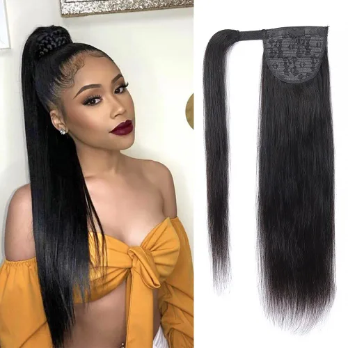Vista 14 de Extensiones de cola de caballo con correa de cabello humano rizado, 100% cabello brasileño sin procesar, cola de caballo, pasta mágica con clip