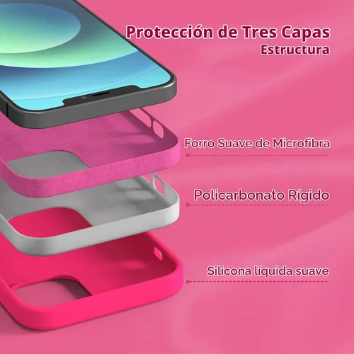 Vista 6 de Funda de silicona líquida compatible con iPhone 12/12 Pro, color Rosa fuerte