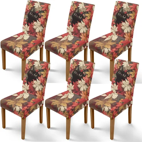 Vista 25 de Rnyleeg Juego de 1 fundas para sillas de comedor de otoño, diseño de hojas, para sala de estar, sin brazos, funda elástica para silla de cóctel