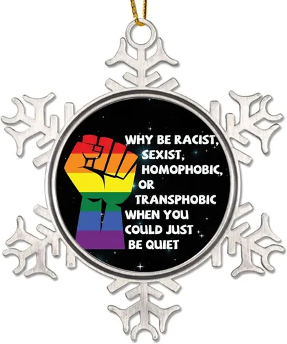 Vista 8 de We Rise Together LGBTQ - Adorno colgante para árbol de Navidad, Pansexual, transgénero, LGBTQ, arco iris gay, decoración de árbol de Navidad