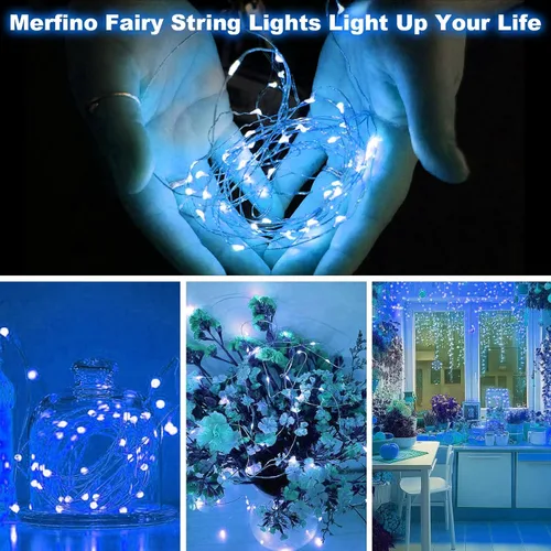 Vista 7 de Paquete de 30 luces de hadas a pilas, 3 modos de velocidad, cadena de 20 luces LED parpadeantes de 7 pies, cable de cobre impermeable, mini luz