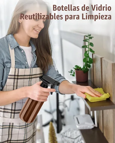 Vista 6 de Bontip Botella pulverizadora de vidrio de 16 onzas para limpieza, plantas Ámbar