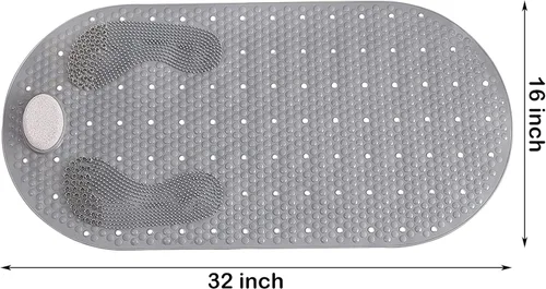 Vista 7 de Tapete de ducha para pies, tapete de baño antideslizante para bañera con ventosas, tapete de baño con pies, 32 x 16 pulgadas