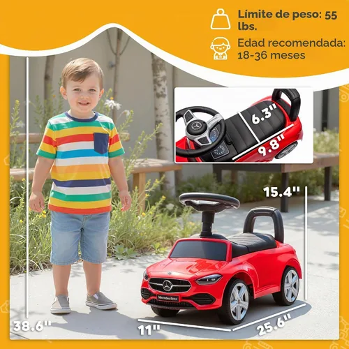 Vista 10 de Qaba Mercedes-Benz Clase C - Auto de paseo para niños de 18 a 36 meses Rojo