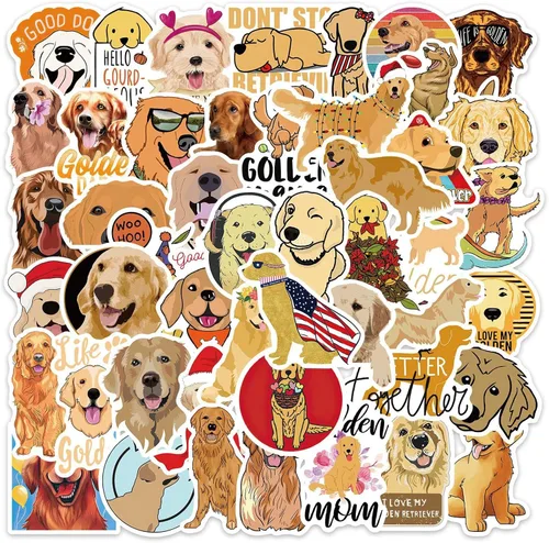 Vista 6 de 50 calcomanías de dibujos animados de perros, coloridas calcomanías estéticas de PVC impermeables para botella de agua, guitarra, equipaje Dibujos