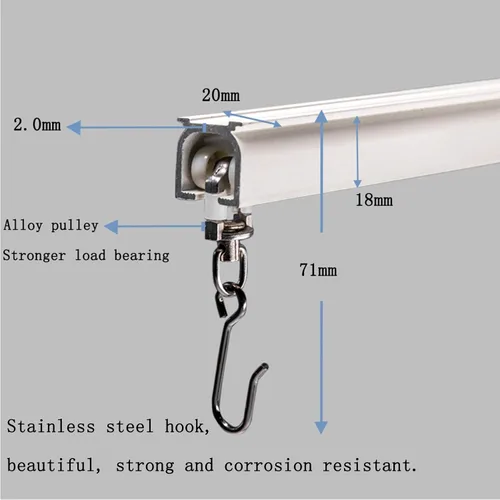 Vista 2 de Riel de cortina de aluminio mejorado de 3.6 pies, se puede utilizar como barra de extensión, soporte de techo o pared, sala de estar o ventanas