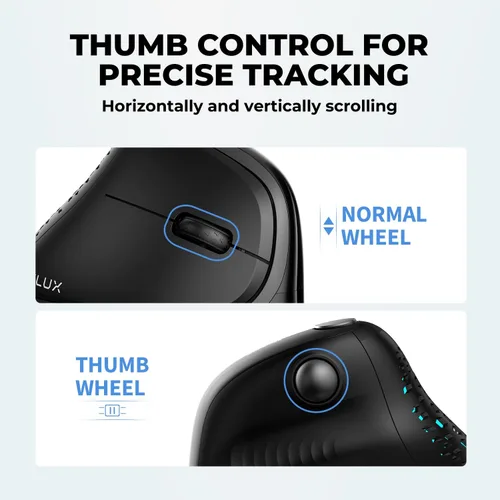 Vista 11 de DELUX Seeker Mouse ergonómico inalámbrico, mouse vertical con pantalla OLED, 6 botones y función de rueda de pulgar, clic silencioso, hasta 7200