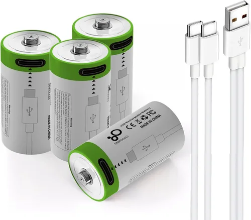 Vista 8 de Baterías C recargables de 1.5 V, 5000 mWh, batería recargable de iones de litio USB C con cable de carga USB tipo C, carga rápida de alta capacidad