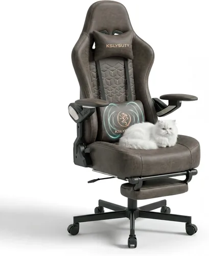 Vista 20 de Silla de escritorio para juegos para computadora, silla de oficina ergonómica de respaldo alto con reposapiés y soporte lumbar, sillas giratorias