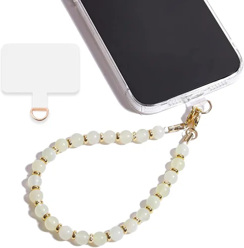 Vista 14 de Correa de muñeca con cuentas de mármol para mujer, diseño desmontable 304 Steel Core, detachable phone wristlet with tether tab, keeps your phone