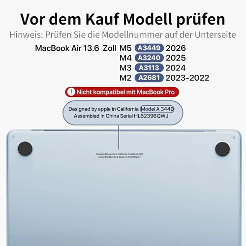 Vista 2 de Funda compatible con MacBook Air de 13 pulgadas M4 M3 M2 2025-2022, modelo de lanzamiento A3240 A3113 A2681, [Precisión de color de tono verdadero]