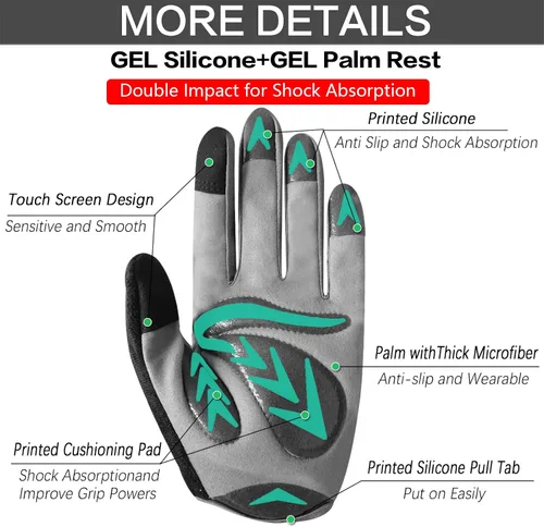 Vista 2 de FINGER TEN Guantes de ciclismo para niños y niñas y jóvenes, par de dedos completos, ciclismo de motocross, pantalla táctil, bicicleta de montaña