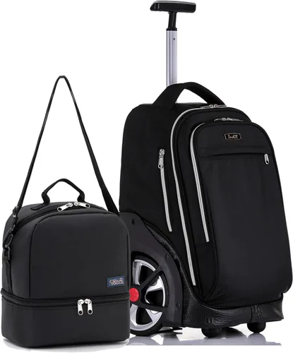 Vista 10 de NEW TILAMI Mochila con ruedas de 19 pulgadas con bolsa de almuerzo para niñas y niños, mochila para laptop con ruedas, bolsa de mano duradera