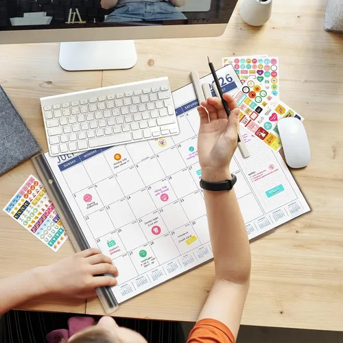 Vista 2 de Ospelelf Bule Calendario 2026-2027 - Agenda mensual grande de 22 x 17 pulgadas, calendario de escritorio de 18 meses para personas mayores, oficina
