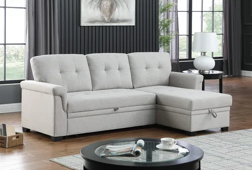 Vista 6 de Moderno sofá modular convertible con diván de almacenamiento reversible, sofá cama extraíble de lino tapizado de 84 pulgadas, sofá esquinero