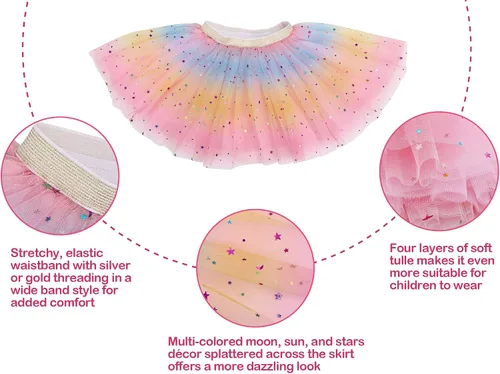Vista 5 de Simplicity Vestido de ballet de princesa de tul de 4 capas con falda tutú arcoíris para bebé niña