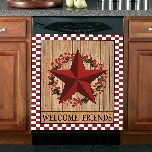 Vista 10 de Prim Barn Star - Adhesivo para lavavajillas, cubierta de madera de campo, cubierta de calcomanía decorativa de cocina con corona de sol, cubierta