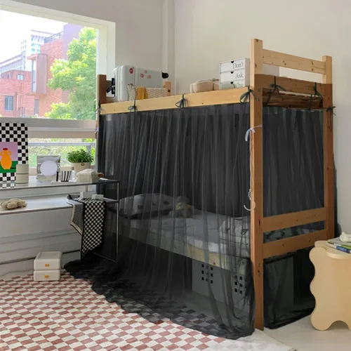 Vista 7 de 4 postes esquineros para dormitorio de estudiantes, litera, mosquitera, para cama, cortinas de cama para estudiantes, dormitorio, escuela Negro