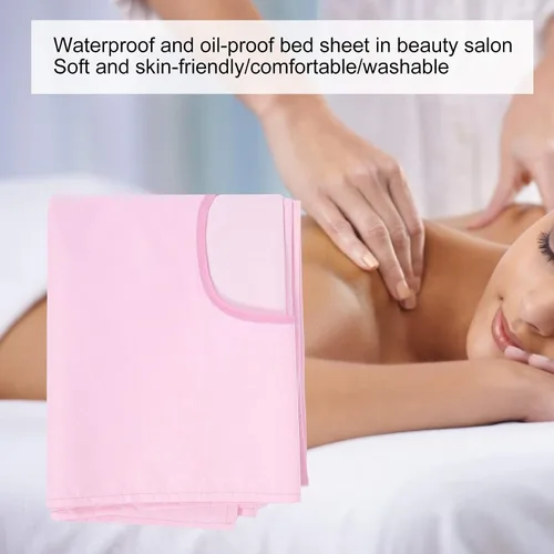 Vista 3 de Juego de 2 sábanas de masaje de spa, reutilizables, resistentes al aceite, de algodón suave, para salón de belleza, con diseño de agujero de cama