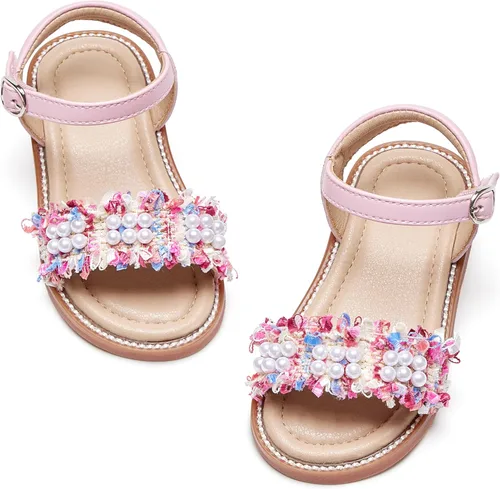 Vista 21 de GINFIVE Sandalias planas para niñas pequeñas, zapatos de vestir con punta Gf361-marrón