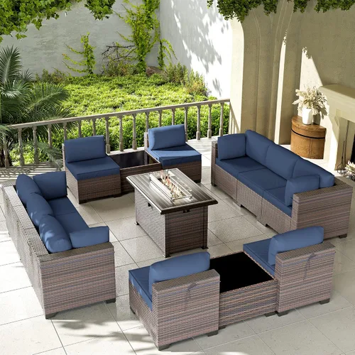 Vista 20 de Kullavik - Juego de muebles para exterior de 6 piezas con sofá modular de ratán de polietileno, color negro