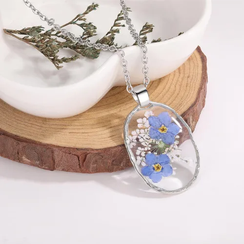 Vista 39 de Forget-Me-Not and Queen Anne's Lace Pressed Wildflower Necklace Birth Month Real Flower Necklace Gold/Silver Pressed Flower Jewelry