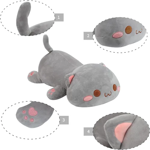 Vista 2 de AFAN Animales de peluche de gato, bonita y suave almohada de felpa de gato, juguetes de peluche kawaii, decoración de habitación, regalos para niños