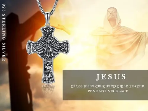 Vista 8 de StoryEtain 925 Sterling Silver Patron Saint Medals Amulet Protection Pandent Necklace Cross Faith Jewelry for Men(2.5mm 22"+2" Rolo Chain)