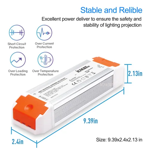 Vista 3 de Controlador LED regulable de 60 W, fuente de alimentación regulable Triac ELV/MLV de 12 V, transformador de 120 CA a 12 voltios CC compatible