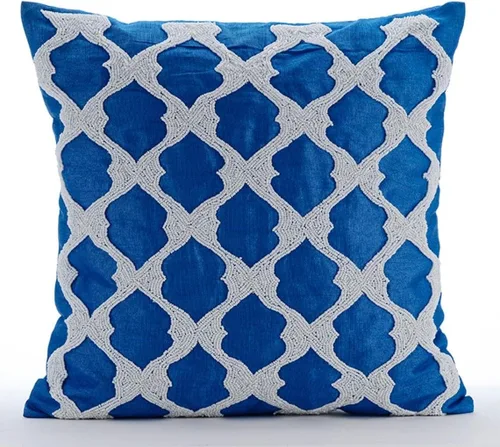 Vista 21 de The HomeCentric Funda de cojín para sofá, 12 x 12 pulgadas, funda de almohada decorativa cuadrada de lino azul claro con zardozi y cuentas bordadas