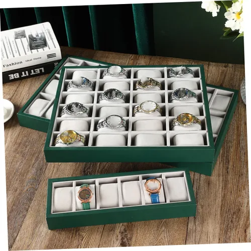 Vista 7 de LIFKOME 2pcs 6-grid Watch Storage Multi-function Watch Organizer Bracelet Display Tray Watch Holder Green Watches for Men Shop Bracelet Organizer